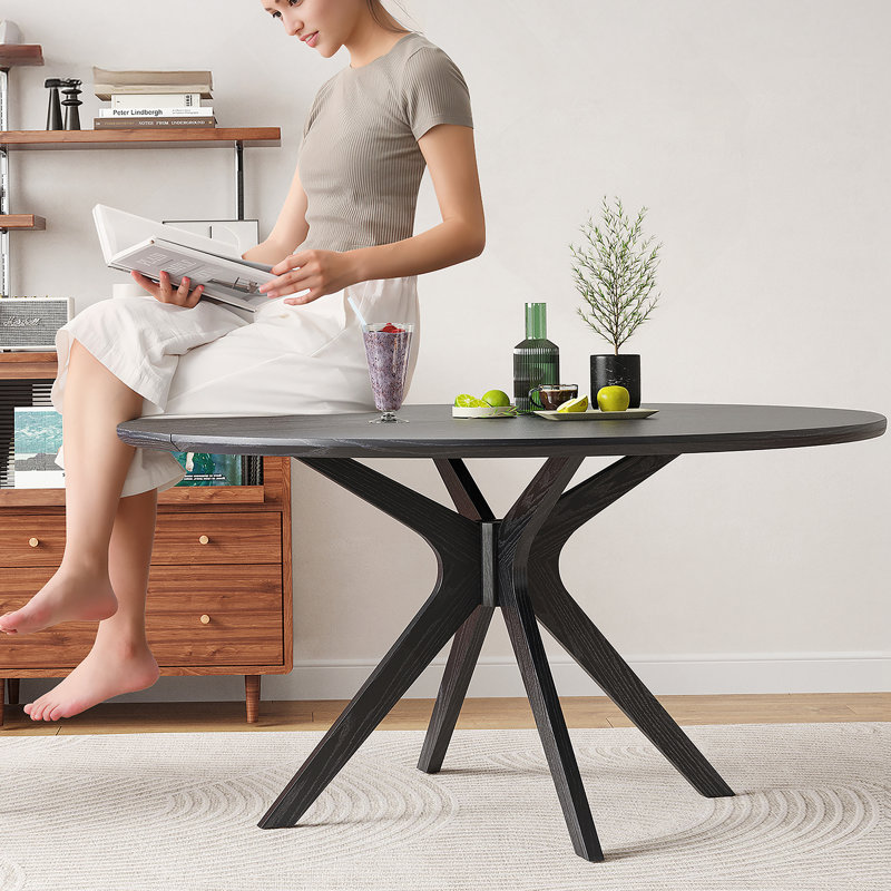 Table de salle à manger 47,2 "en bois massif pour 4 à 6 personnes avec base piédestal entrecroisée, Noir, Noir