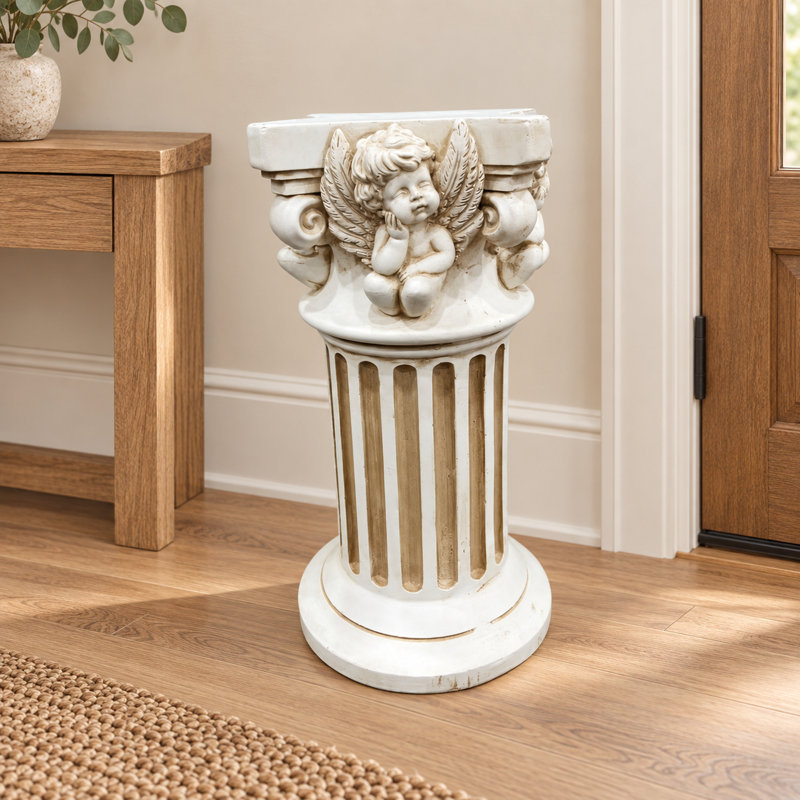 Angel Carved Roman Column Display Pedestal