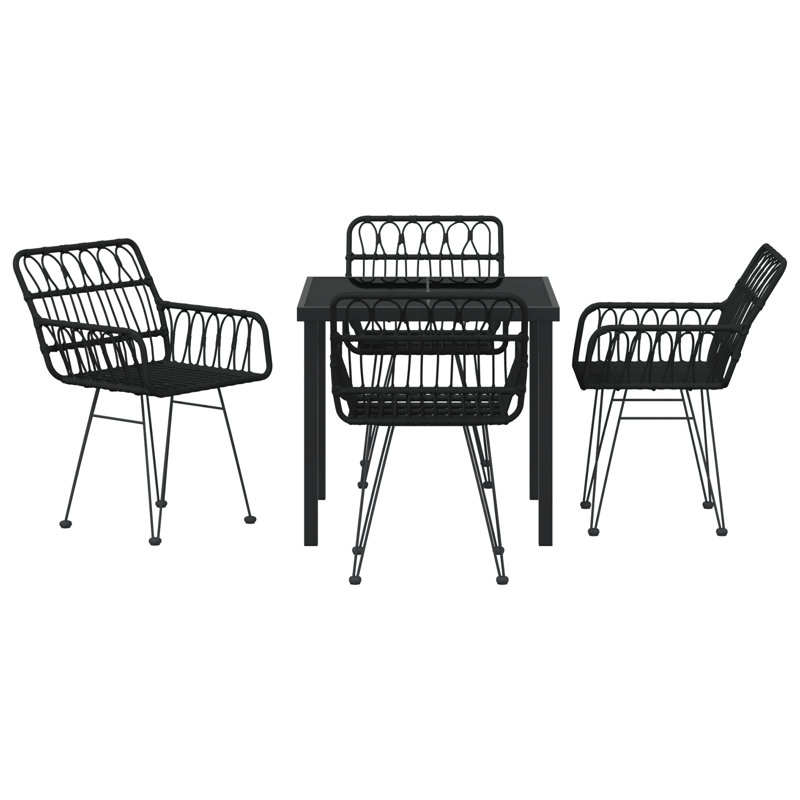 5 Piece Garden Dining Set Poly Rattan, 73cm H x 80cm W x 80cm D, Black