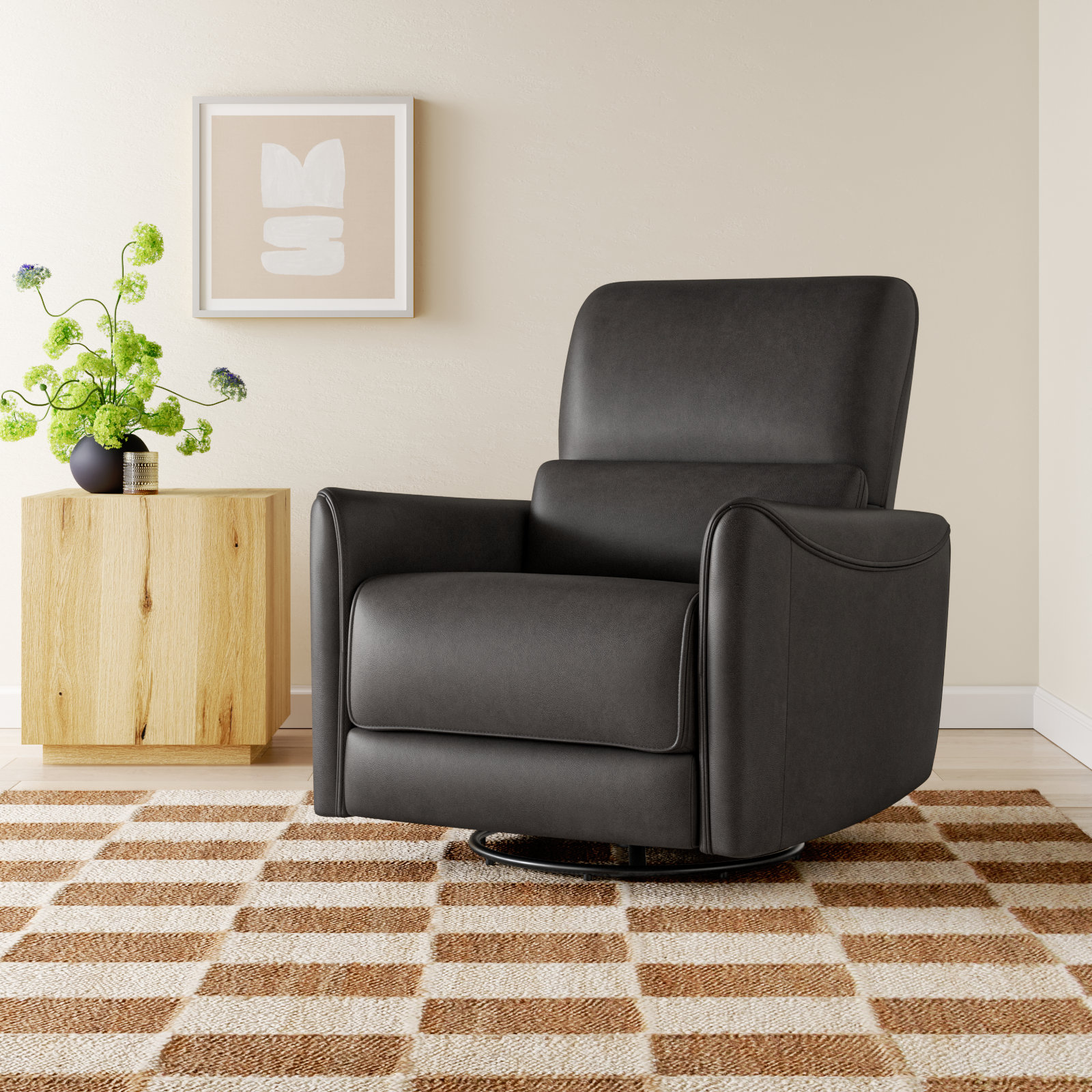 Santo Genuine Leather Swivel Power Recliner, Impression Dark Grey Top Grain Leather