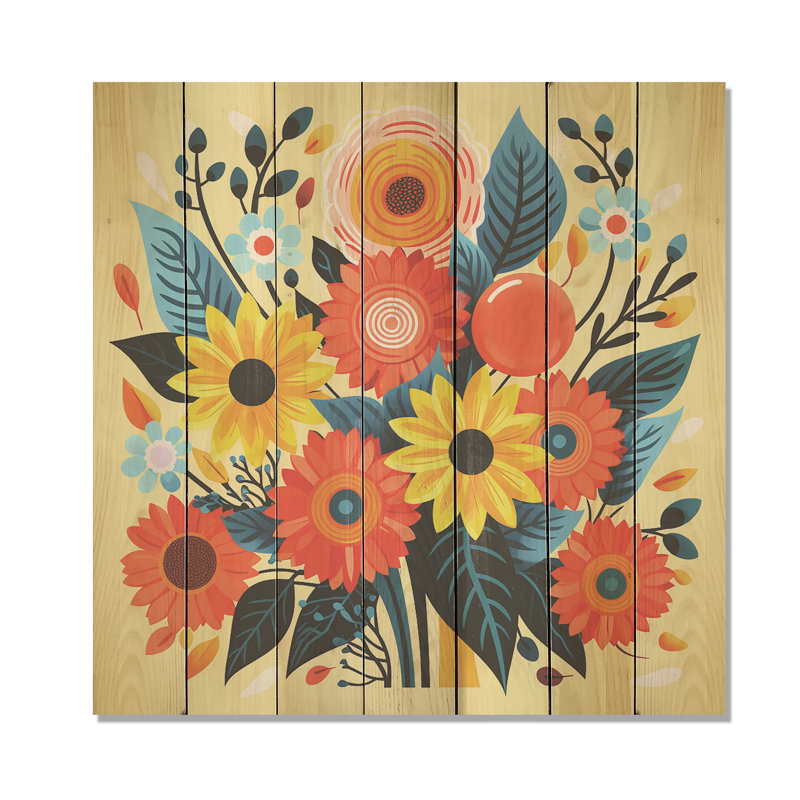 Boho jaune tournesol élégant Elegance III - tournesol sur bois, H 36 po x l 36 po