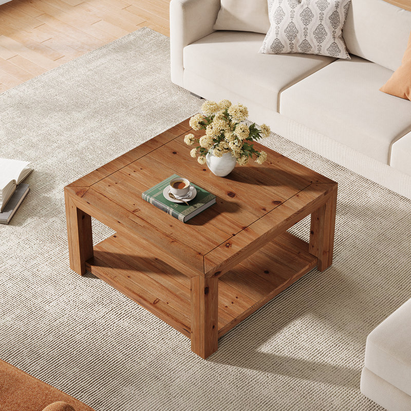 Table basse carrée en bois massif avec rangement
