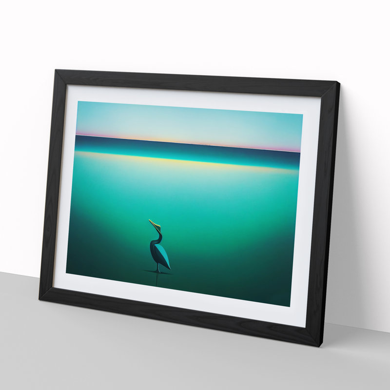 XH1022-5596X Lone Pelican - Single Picture Frame Print, 46cm H x 64cm W, Black