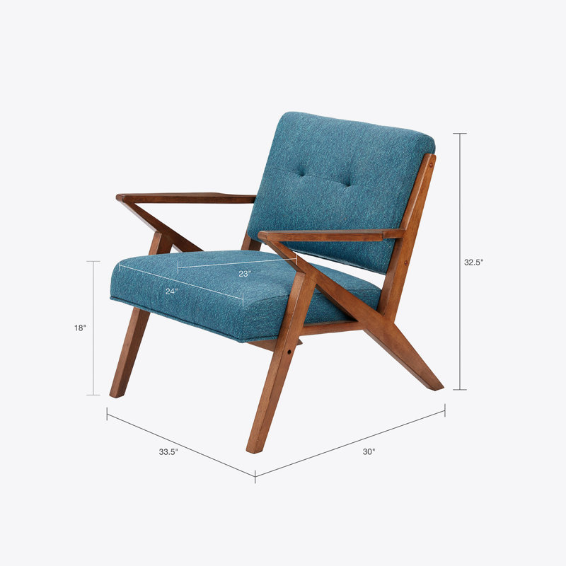 Marchese Lawrence Mid-Century Upholstered Accent Chair, Natural 1, Blue/Pecan Polyester 1