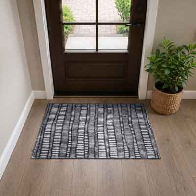 Tapis d'intérieur antidérapant à rayures anthracite, lavable à la machine
