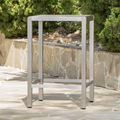  Cape Coral Glass Top Bar Table with Sleek Stainless Steel Frame, Durable Design for Indoor and Outdoor Use, Grey