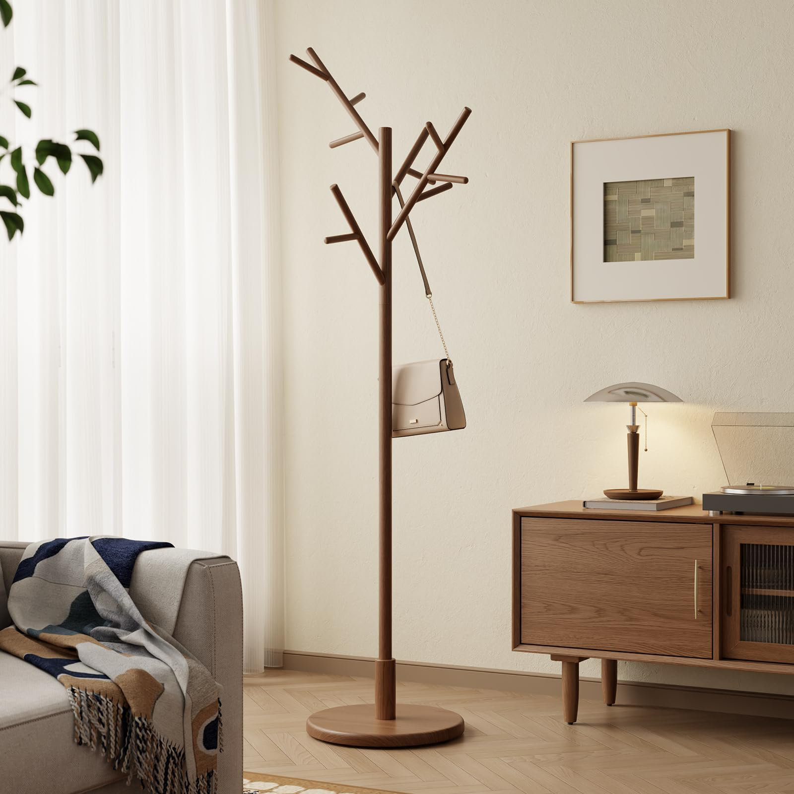 Latitude Run® Solid Wood Freestanding Tree-Shaped Coat Rack With 12 ...