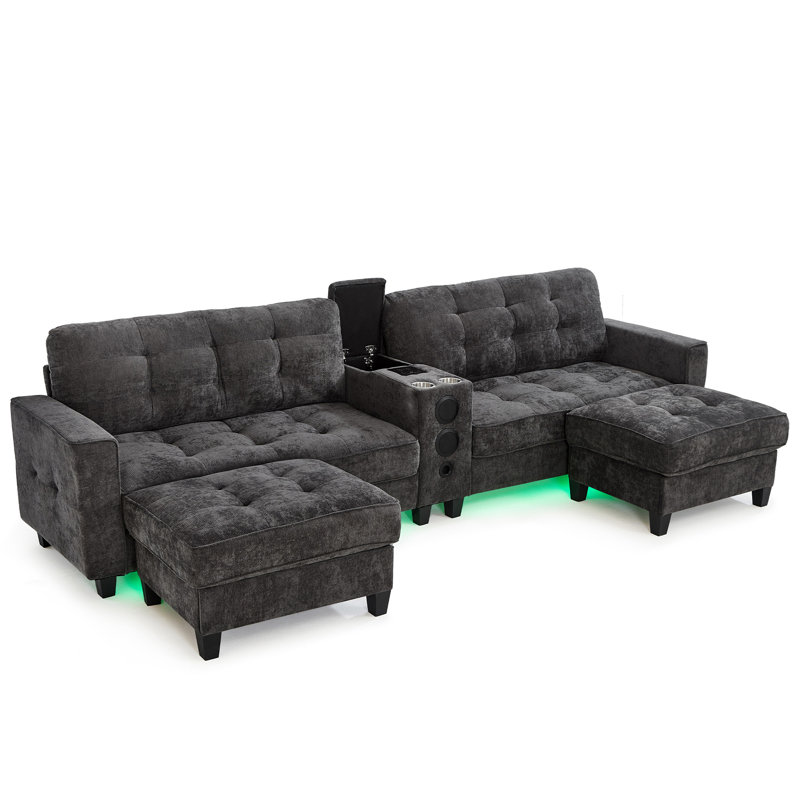 Modern Sectional Sofa 126" U-Shaped Sectional Sofa Modular Sectional Couch With Movable Storage Ottomans, Gray Chenille