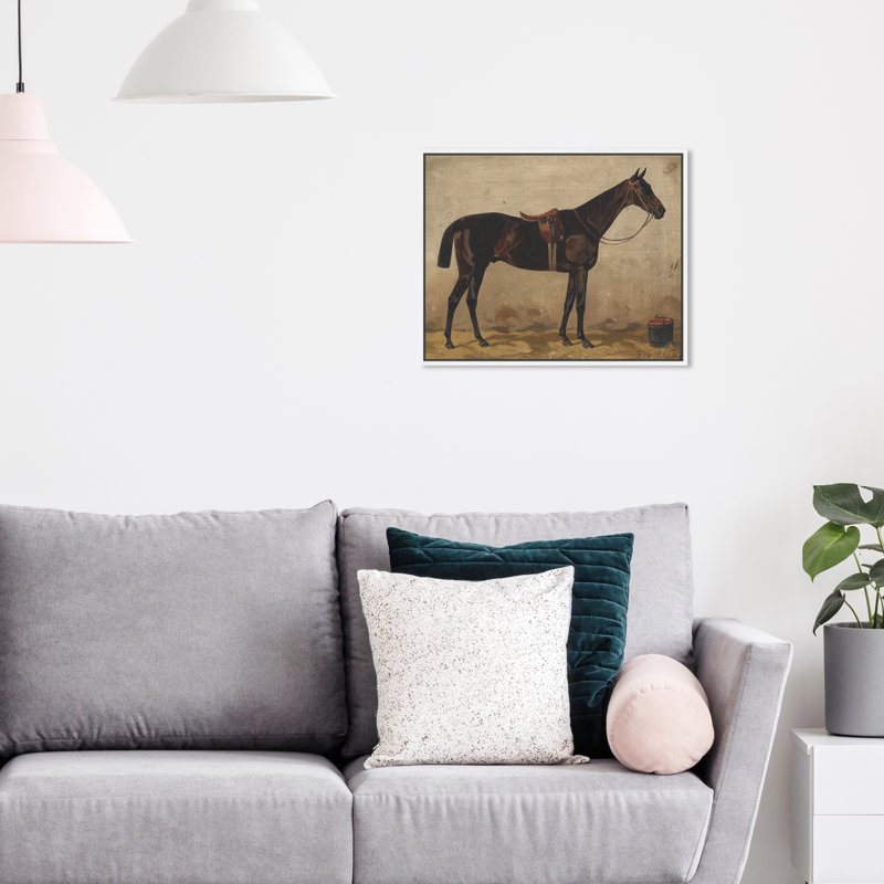 Brauner Im Stall Farm Animals by Emil Volkers - on Canvas, White Framed Canvas, 17" H x 20" W