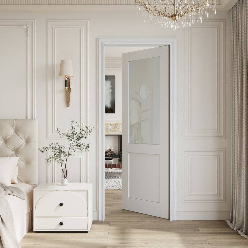 Porte de dalle intérieure en verre trempé demi-lite de 18 po x 80 po, porte de dalle intérieure apprêtée prête à peindre, sans quincaillerie, pour la chambre à coucher, le placard, le couloir, le salon, le garde-manger et la salle de bain , Française et pliante