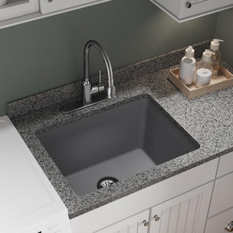Quartz Classic 25" x 18-1/2" x 11-13/16" Undermount Kitchen Sink with Basket strainer, Greystone
