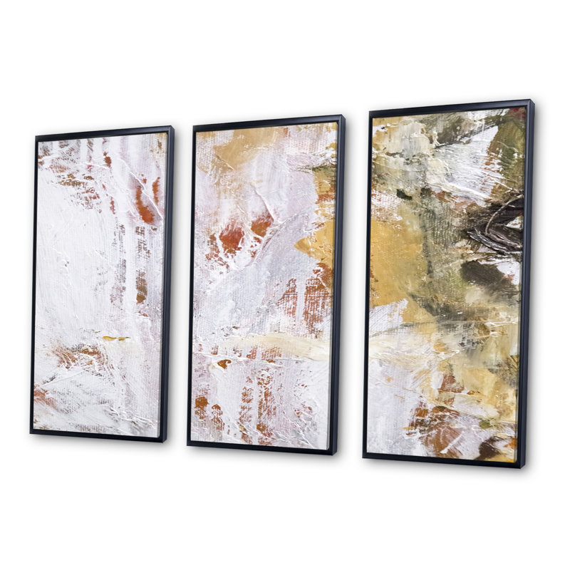 "Abstract Textile Brushstrokes", ensemble d'art mural sur toile contemporain encadré de 3, H 28 po x l 36 po x P 1 po, Noir