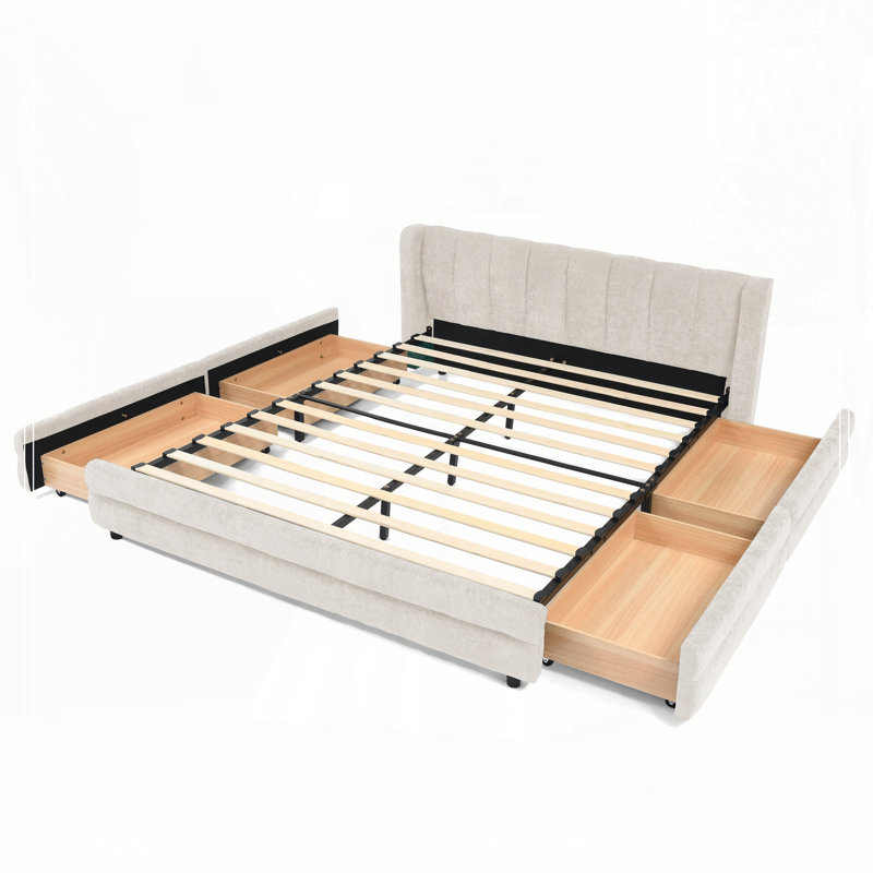 Upholstered Bed Frame with Thick Fabric, comfortable upholstered bed frame, Chenille fabric, with headboard and solid bed frame. With drawer for storage