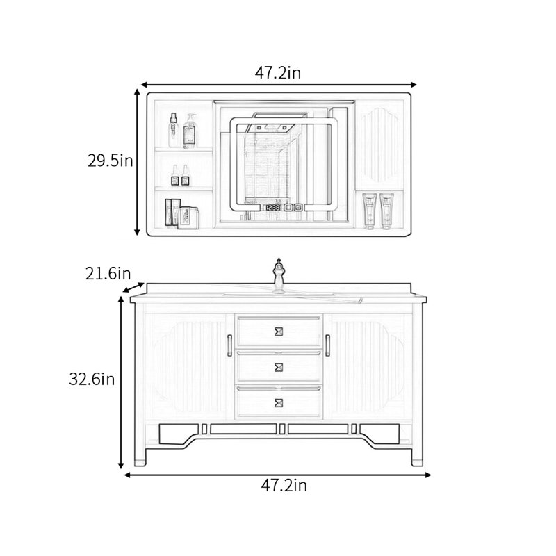 High-end retro and simple bathroom cabinet, 47"