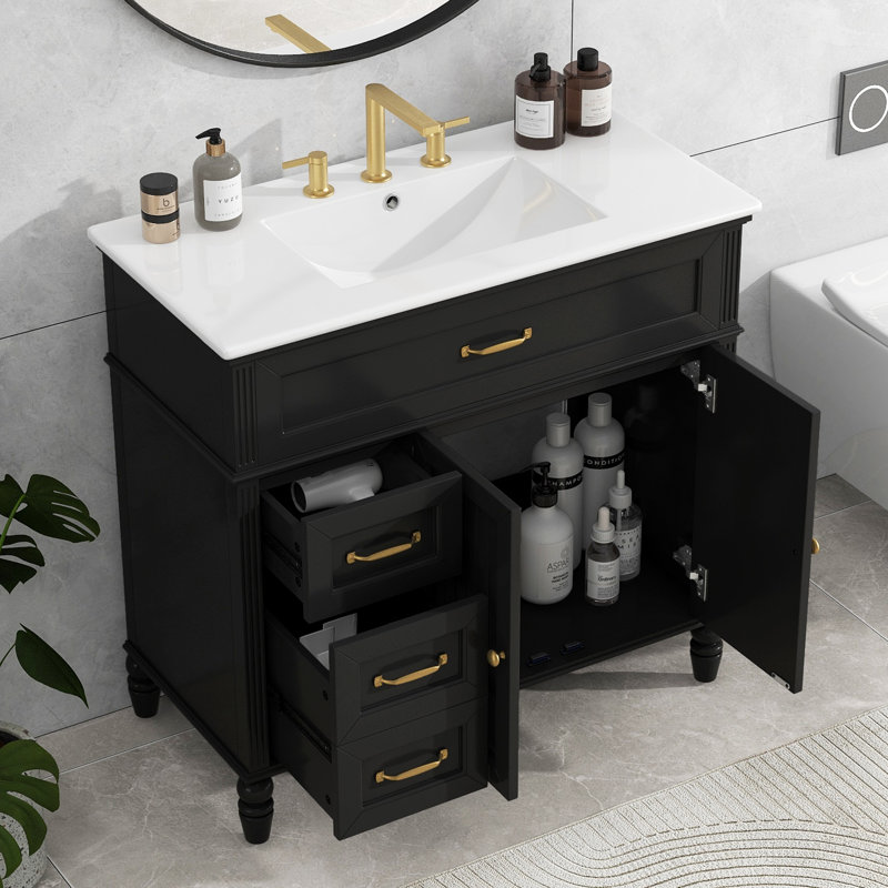 Meuble-lavabo avec tiroirs 36 po, 36 po avec lavabo, Noir