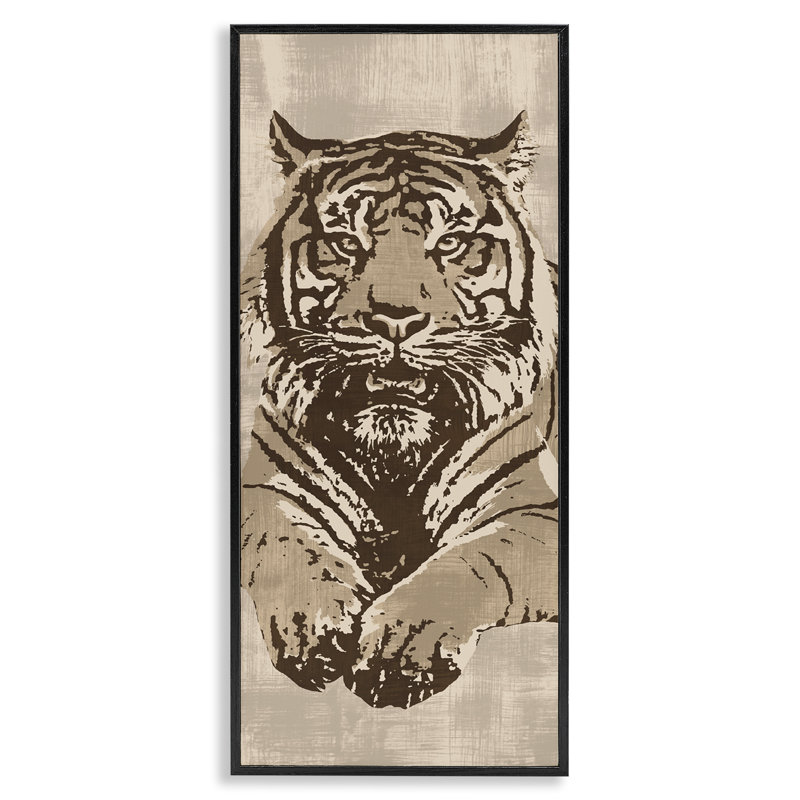 «Tigre féroce», estampe numérique encadrée par Andrew Cooper, H 24 po x l 10 po, Giclée encadrée noir minuit