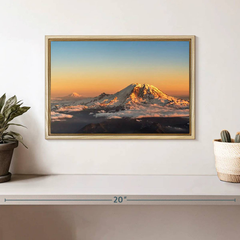 Winter Cascade Range, Floating Frame Natural Wood, 13" X 9"
