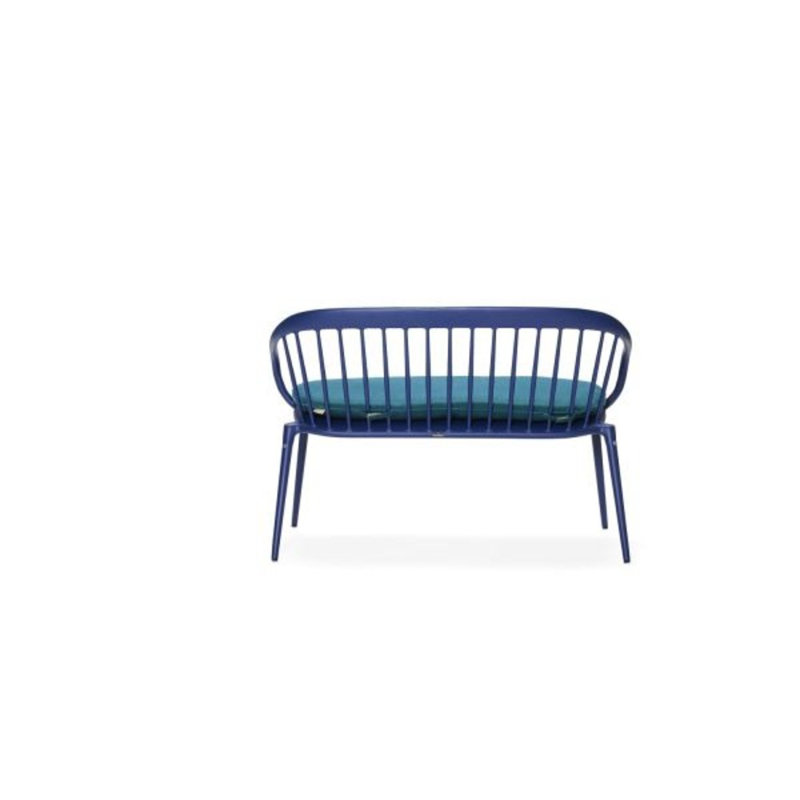 Banc d'extérieur avec coussin Windsor, Blanc patiné, Sunbrella® flanelle haie