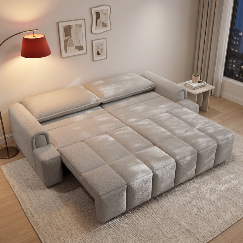 Canapé-lit gigogne à 3 places 90,2 po avec rangement et siège, Beige