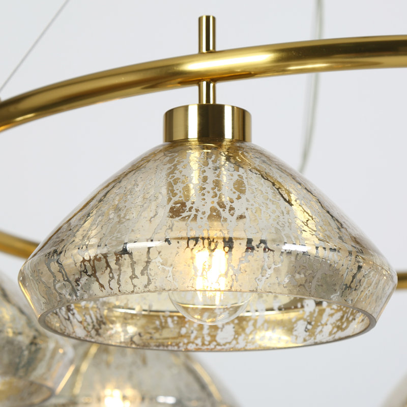 Lustre 6 lumières à roue de chariot moderne à intensité variable avec verre mercurisé