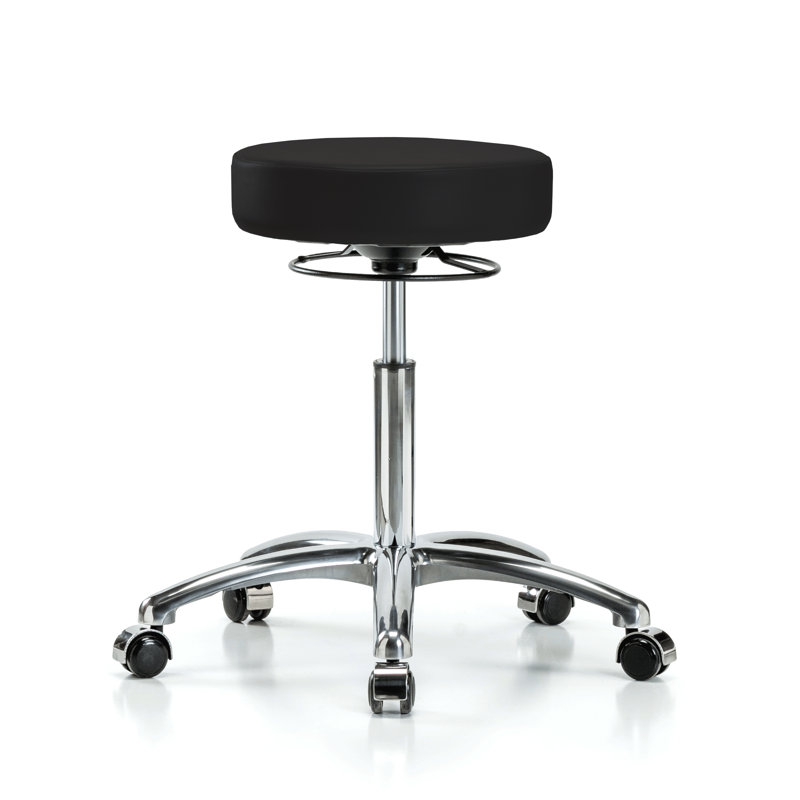 Tabouret pivotant réglable en hauteur à 360 degrés PERCH Chrome | Hauteur du banc moyen: 20,5 à 28 po, Vinyle noir