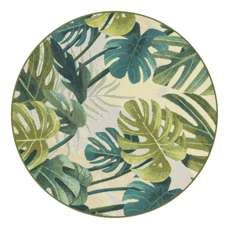 Tapis intérieur / extérieur floral Cindina, Rond 4 pi 1 po
