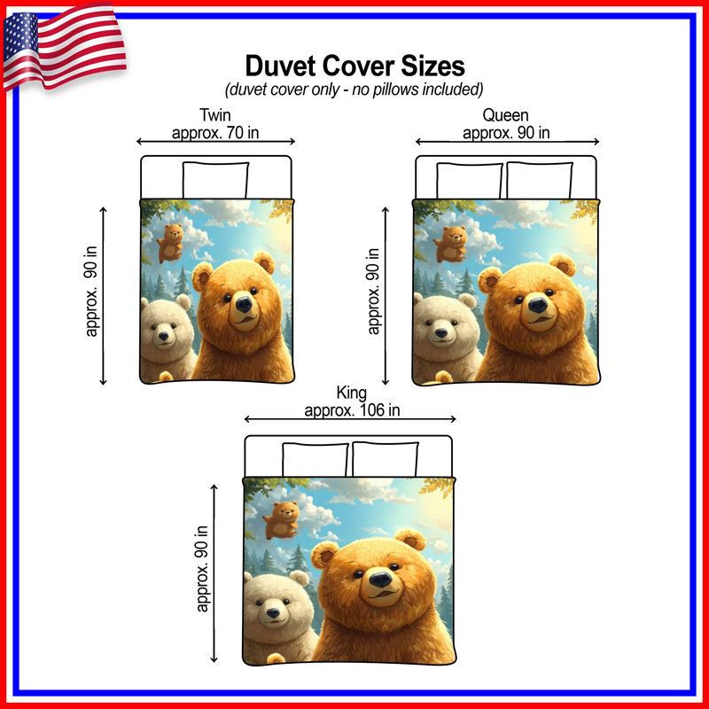 Housses de couette mignonnes famille d'ours, Grand lit