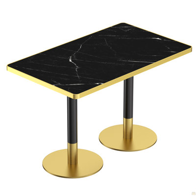 Table de salle à manger 47,24 po Tulip, plateau de table en pierre frittée avec impression de faux marbre de luxe, base en acier inoxydable, surface imperméable et résistante aux égratignures et à l'usure, convient aux restaurants formatés.