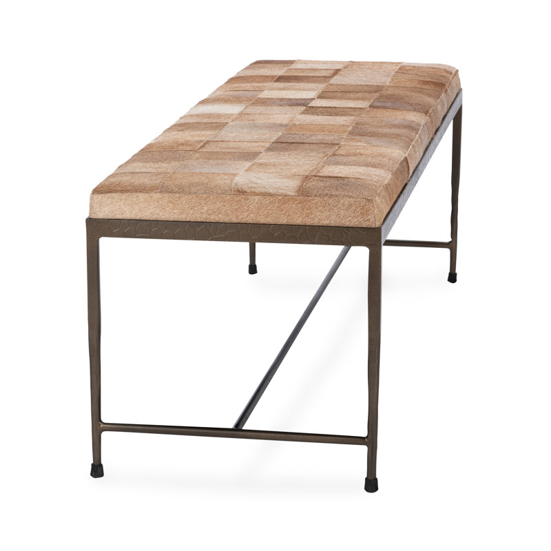 Achen Genuine Hide Bench, Blonde, 18.5" H x 60" W x 18" D