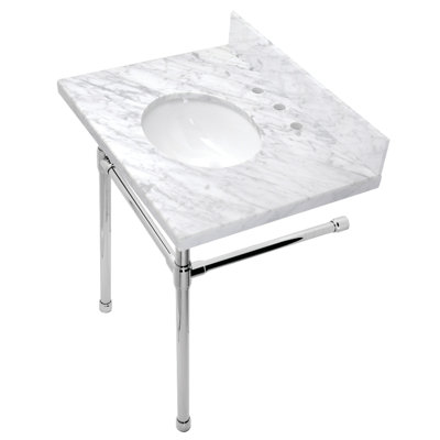 Kingston Brass Dreyfuss 30-Inch Carrara Marble Vanity Top with Stainless Steel Legs (8-Inch, 3-Hole)