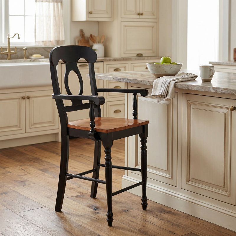 Cynnthia Solid Wood Counter Stool, Antique Black/Cherry