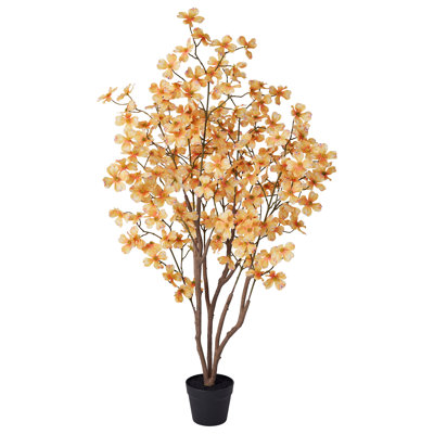 Adcock Lifelike Artificial Potted Dogwood Tree, UV-Resistant Silk Blooming Floral Plant With Heavy Black Sand Base For Indoor & Outdoor Floor/Tabletop Decor (Set Options Available)