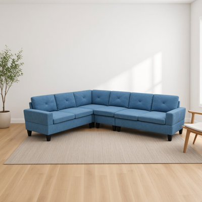 Canapé d'angle modulaire en L 6 places, 4 pièces, en tissu Calico avec méridienne