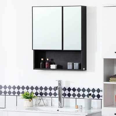 Armoire de salle de bain en noir avec portes doubles et tablettes compactes
