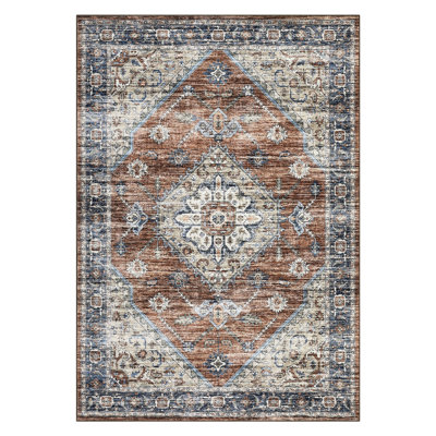 Elegant Oriental Machine Washable Rug with Rubber Anti-Slip Backing Ideal for Living Room, Dining Room, Bedroom, Office & Playroom