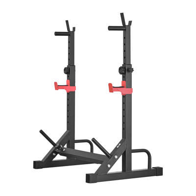 Support de squat Power Cage, support de gymnastique à la maison avec hauteur et largeur réglables, équipement d'entraînement de la force 550LBS avec supports de rangement Barbell et crochets en J pour la presse à banc, le squat, la musculation
