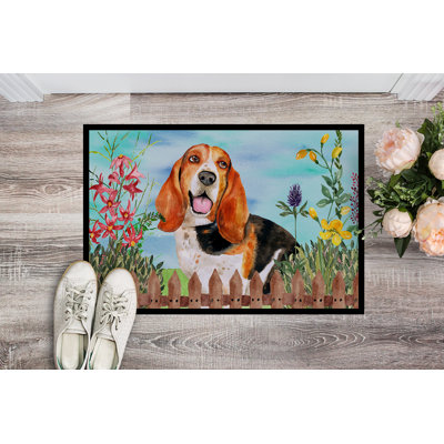 Tapis de porte pour l’extérieur antidérapant basset hound spring