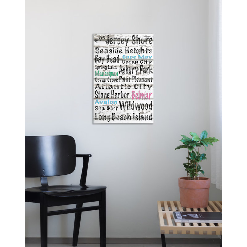 To To Jersey Shore - Reproduction d'art textuel sur toile sans cadre, H 24 po x l 18 po x P 1,5 po