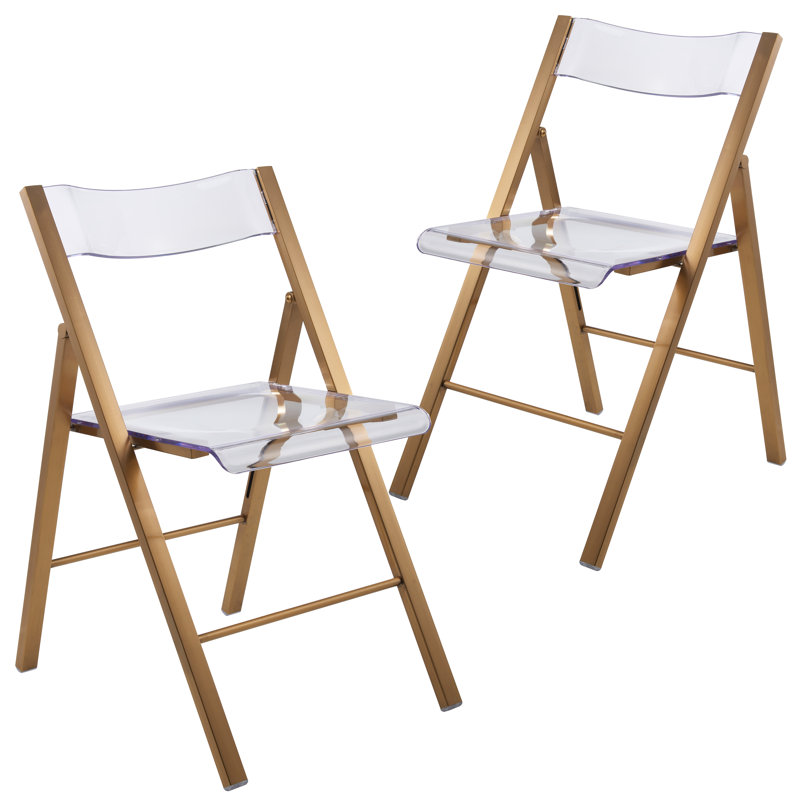 Transparent Acrylic Folding Chair with Stainless Steel Frame and Footrest – Stackable Open-Back Side Chair