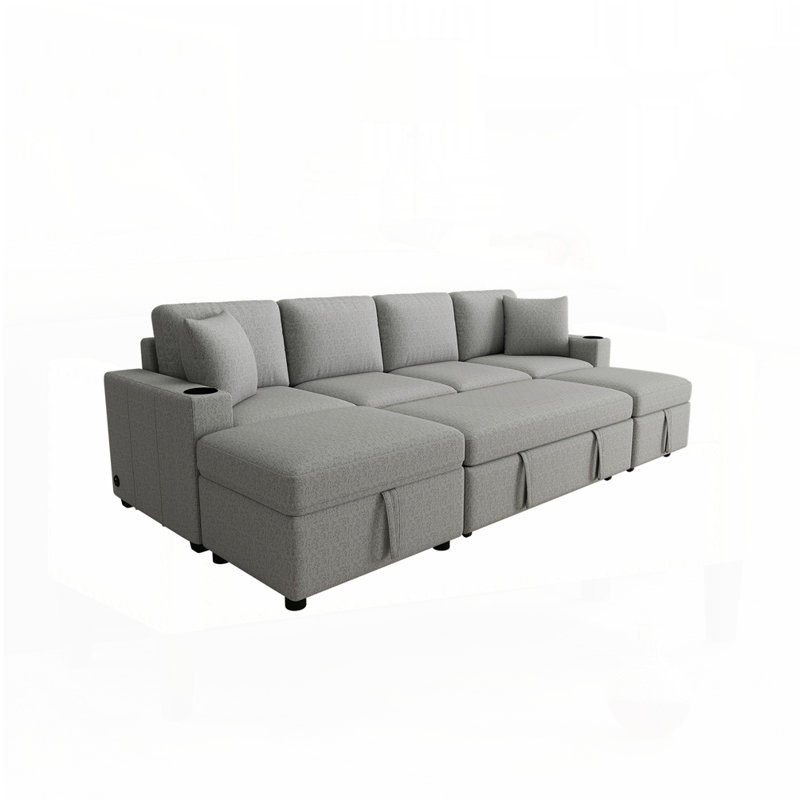 109.1" Sectional Sofa Convertible Sofa Bed, Gray