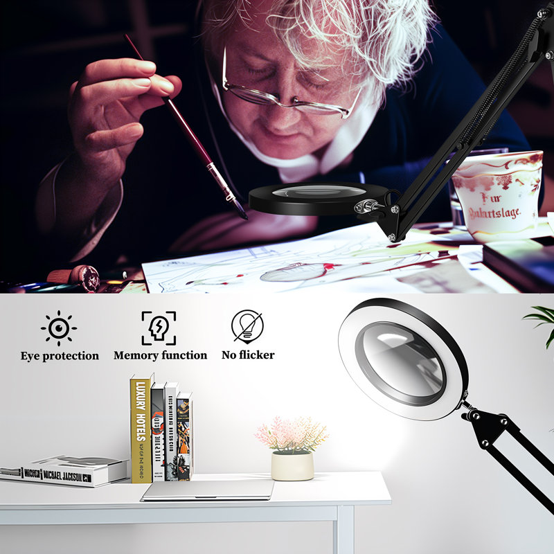 Led Magnifying Lamp With Clamp, 3 Color Modes And 10 Brightness Levels, Black