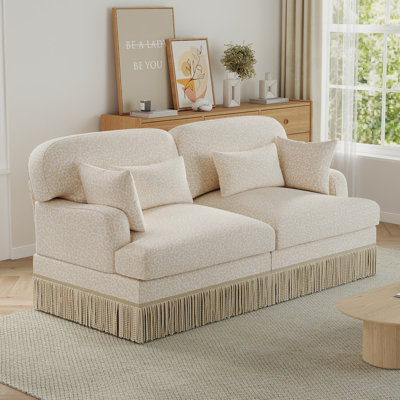 Canapé modulaire de 69 po avec accoudoirs délicats à pampilles et 2 coussins, canapé-lit moderne en chenille à imprimé léopard avec siège profond de 24 po pour le salon