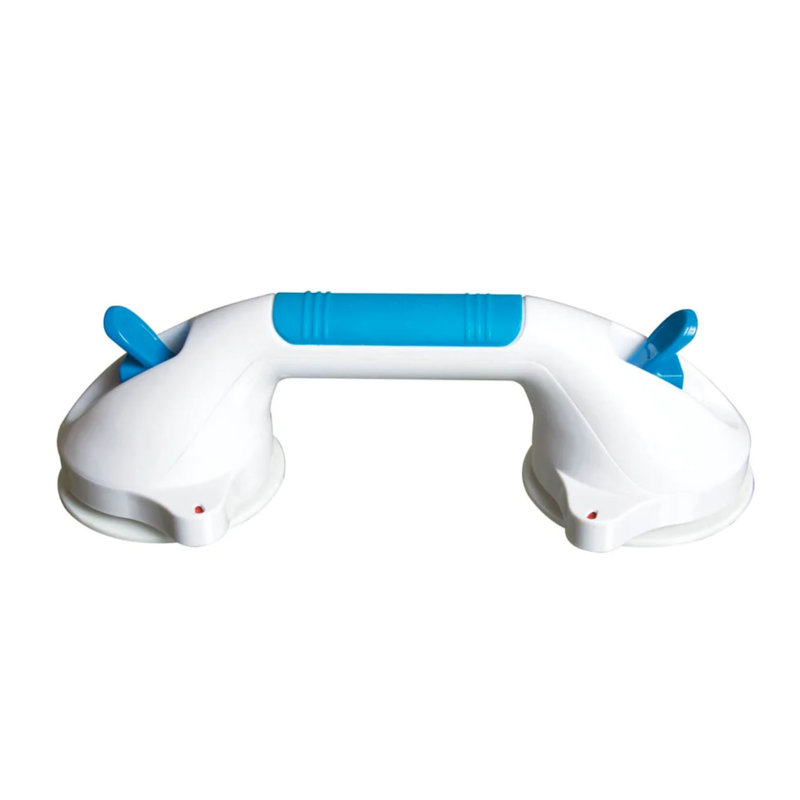 12-Inch White and Blue PVC Suction Shower Grab Bar