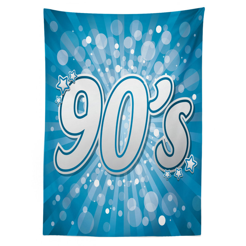 Nappe de 90 lettres et étoiles sur fond rayé avec cercles, nappe d’art à thème fêtes, 70 po x 52 po