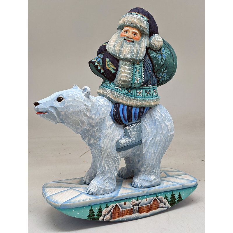 Masterpiece Wood Carved Polar Bear Santa Figurine