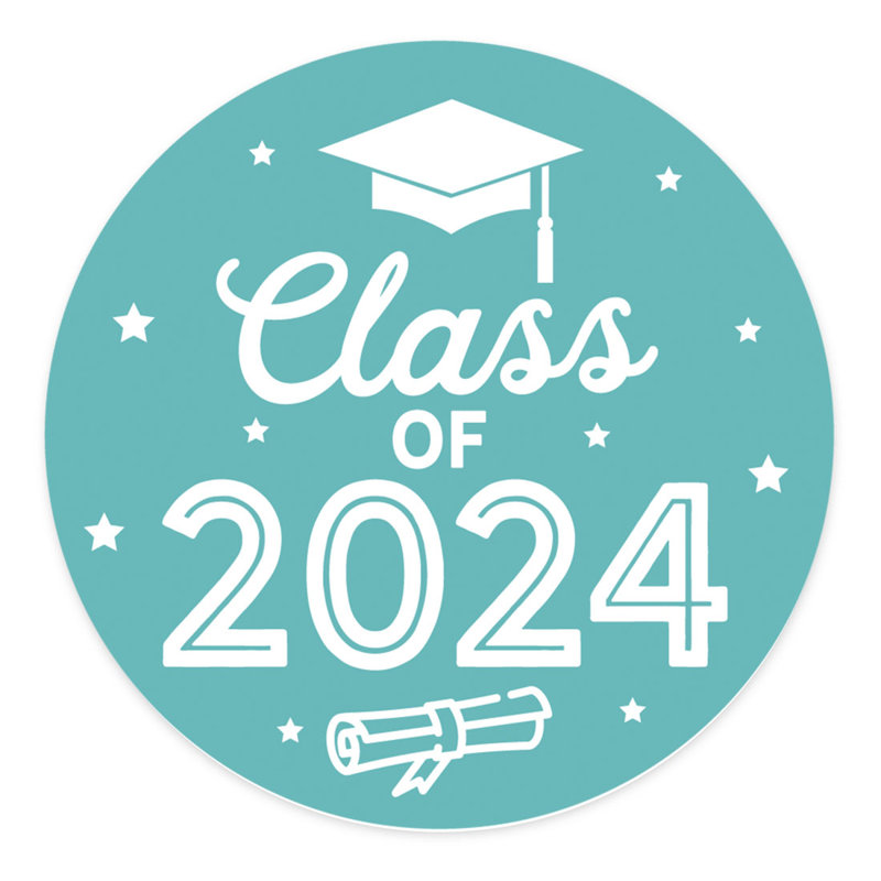 2024 autocollants de graduation, rouge, cadeaux de fête, paquet de 40 en vrac, 2 pouces, Noir / blanc
