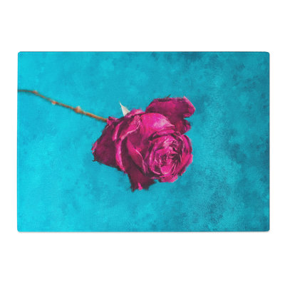 Tempered Glass Fuscia Pink Dying Rose Chopping Board