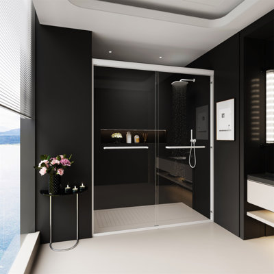 56" - 60" W X 72" H Double Sliding Shower Door, Semi-Frameless Bypass Bathroom Sliding Door With 1/4" (6Mm) Tempered Glass For Walk-In Shower, White GF-24D03-60WHX