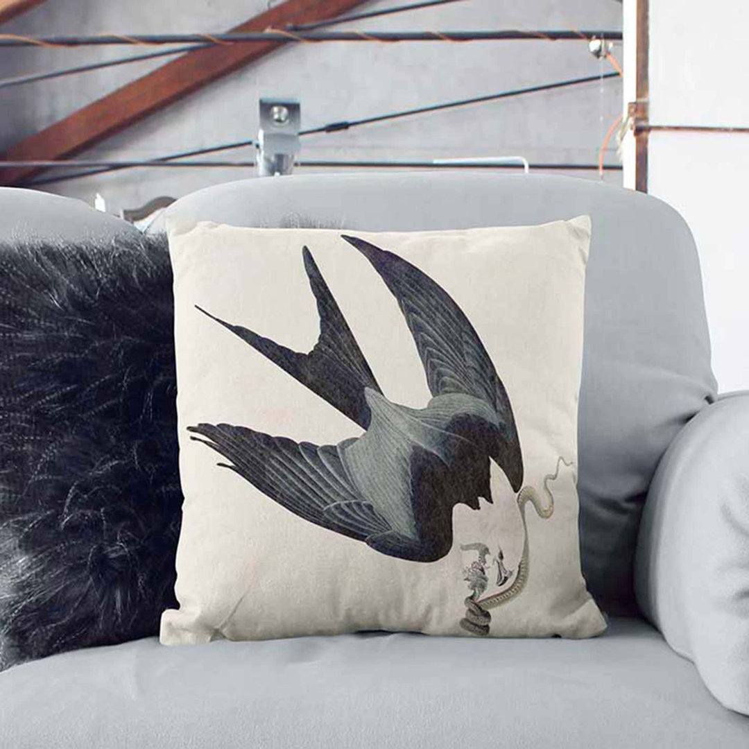 Swallow-Tailed Hawk and Snake by John James Audubon Cushion with Filling