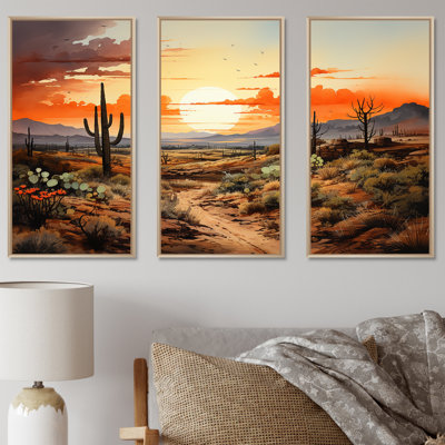 Silhouette orange, cactus lever de soleil - art mural floral cactus